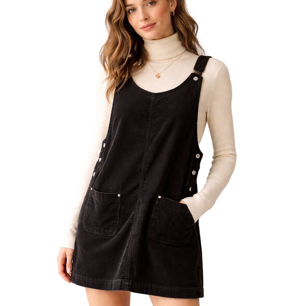 Vintage JLNY Womens‎ Romper XL Wide Wale Corduroy Pinafore Academia Winter Black